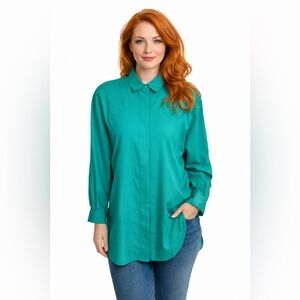 VTG 90s Ashleigh Morgan Green Button Down Blouse Minimalist Career Top